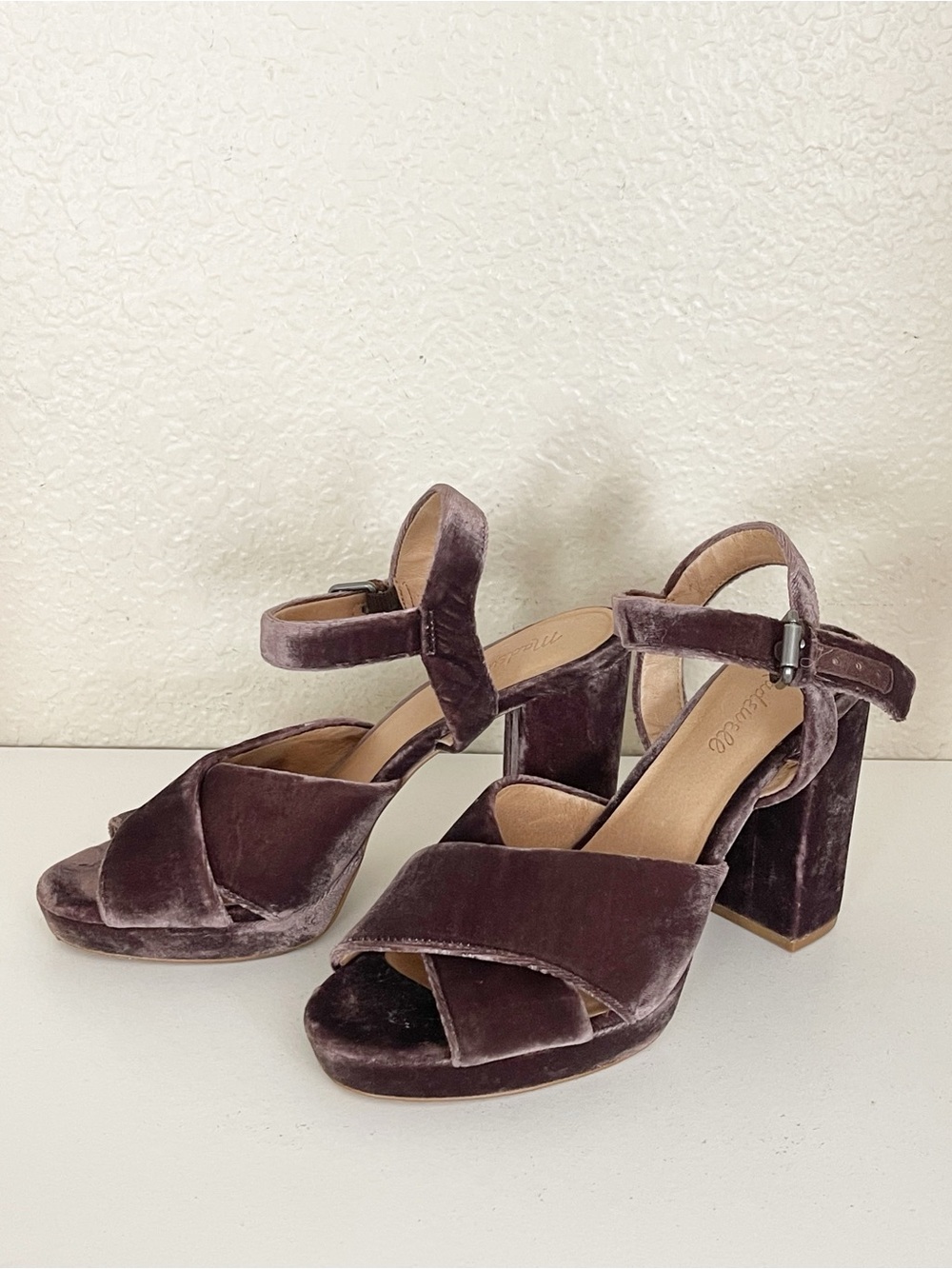 Madewell Vanessa Brown Velvet Heeled Sandals chunky block heel - Picture 11 of 13